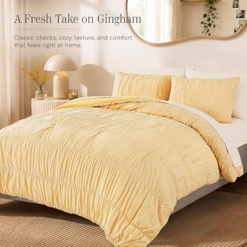 Yellow Gingham Queen Size Comforter Sets