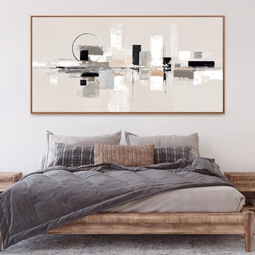 Large Abstract Wall Art For Living Room Painting Black White Wall Art Prints Minimalist Grey Brown Abstract Art Modern Canvas Art Wall Decor Picture For Bedroom Office Home Decoration 29" × 58" With Framed