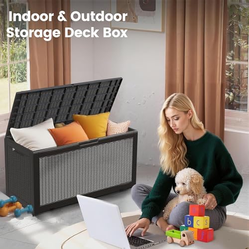 100 Gallon Outdoor Storage Box Waterproof Lockable Deck Box for Patio Black (426.8106 Ounce)