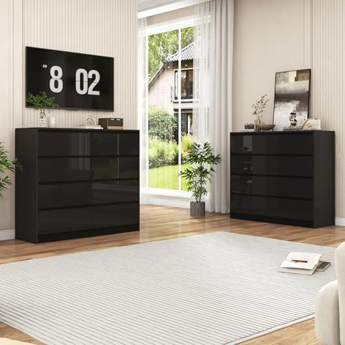 Black Malm High Gloss Dresser for Bedroom