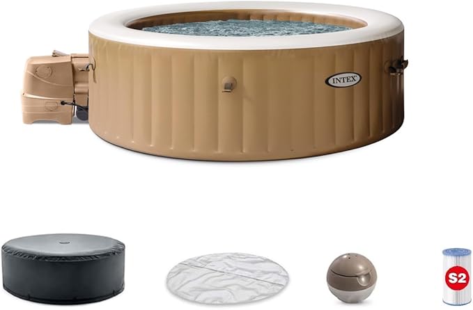 INTEX 28427EH PureSpa Bubble Massage Spa Set Outdoor Inflatable Portable Hot Tub, Includes Energy Efficient Spa Cover, Saltwater System Ready, 6 Person, 85in x 28in
