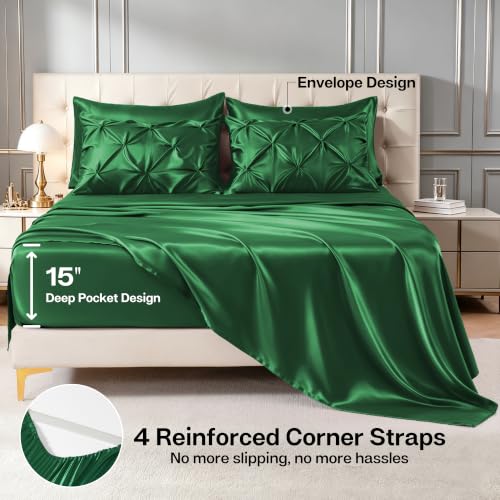 Satin Twin Comforter Set Dark Green