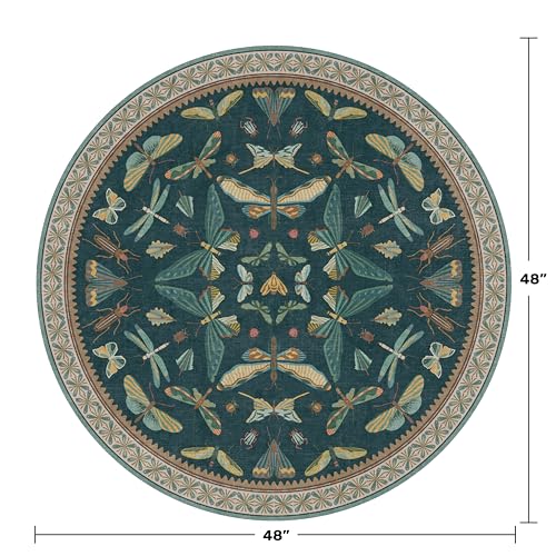 Teal Boho 4ft Round Area Rug (12.57 Sq Ft)