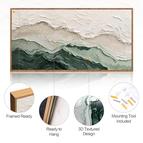 3D Textured Green Abstrcat Ocean Framed Canvas Wall Art 40x20 Inch
