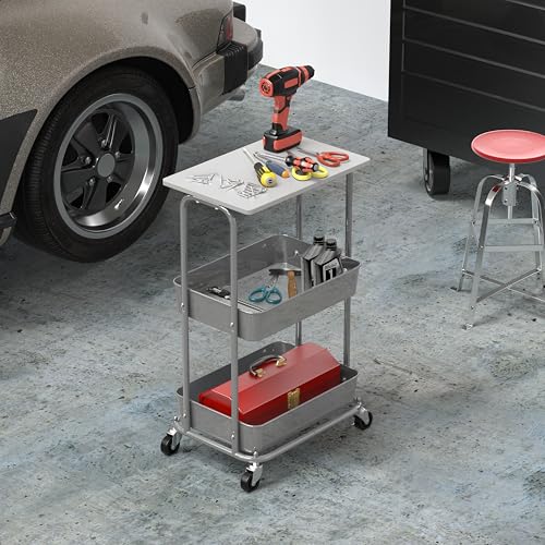 2 Tier Rolling Utility Cart Wood Top