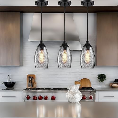 Mini Glass Pendant Light, 4.72" Black Glass Hanging Light 3-Pack Handblown