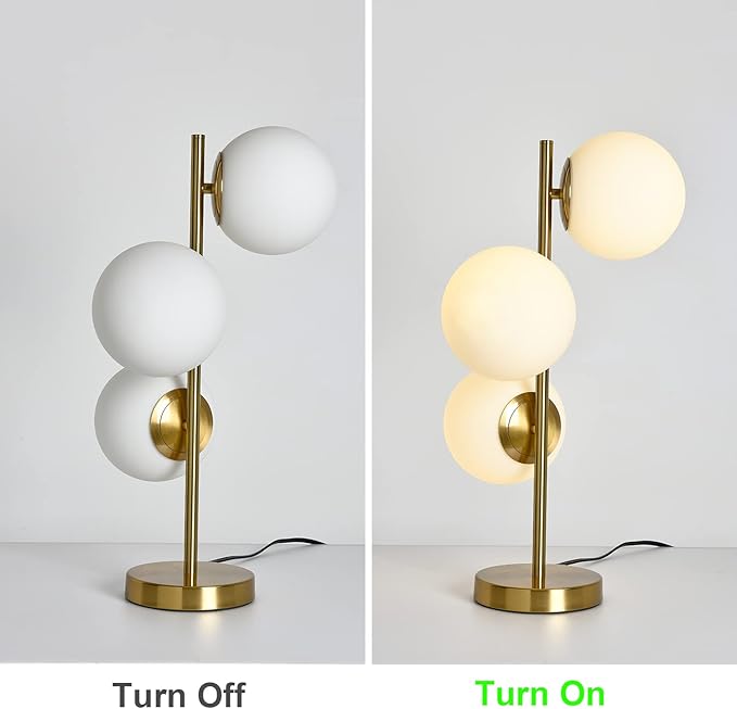 Gold Globe Table Lamp Mid Century Modern Desk Lamp 3-Light Side Table Lamp