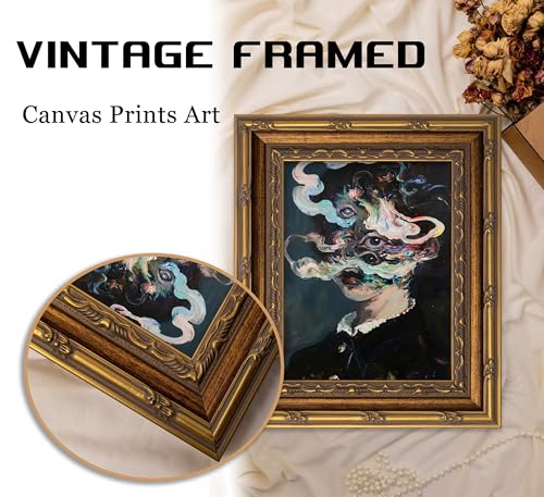 Vintage Gold Framed Gothic Wall Art Maximalist Witchy Feminine Eyes Painting Canvas Prints Dark Academia Poster Surreal Trippy Picture Artwork for Bedroom Living Room Witchcraft Home Decor