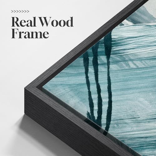 Large Framed Blue and Gold Abstract Wall Art for Living Room (3 Count)