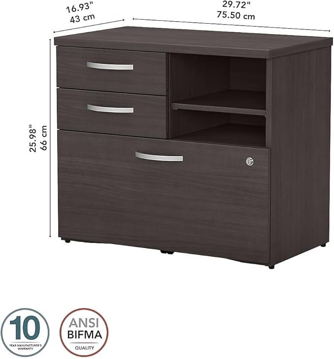 Bush Business Furniture Studio C Office Storage Cabinet with Drawers and Shelves in Storm Gray, Organization for Home or Professional Workspace