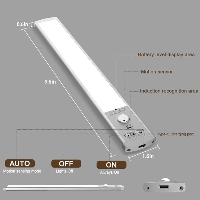 Under Cabinet Lights, 52 LED Operated Motion Sensor Light Indoor, 1500mAh USB