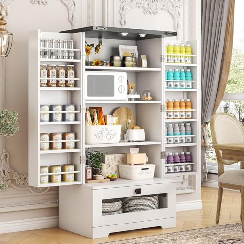 Farmhouse Pantry Cabinet with Barn Door & Adjustable Shelves