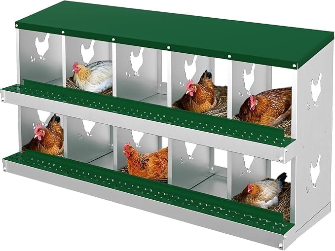 Chicken Nest Box, 10-Compartment Egg-Laying Box, Metal Hen House, Convenient for Collecting Eggs - Ventilated Poultry House Equipment - Suitable for Hens, Ducks Green,Without Stand