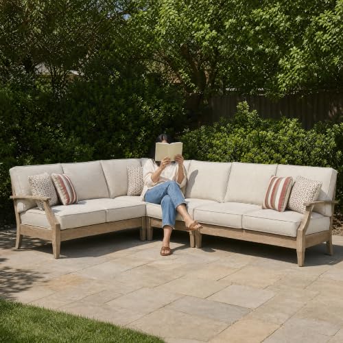 4-Piece L-Shape Outdoor Sectional, Wood, Beige