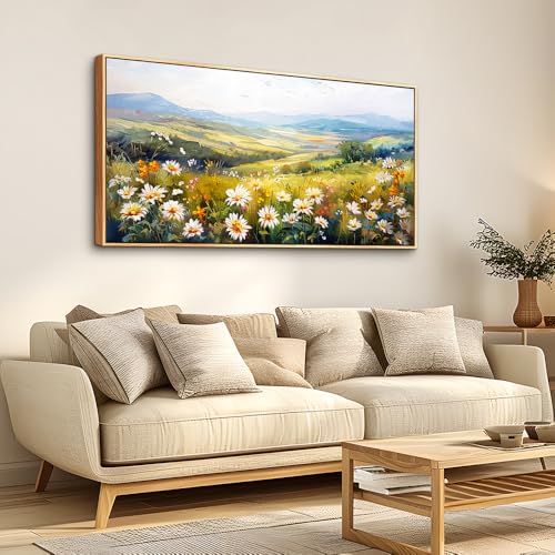 Large Wood Framed Wall Decor For Living Room Canvas Wall Art For Office Modern Wall Decorations For Bedroom Pastoral Scenery Painting Flower Pictures Artwork Room Home Decor 24x48 In