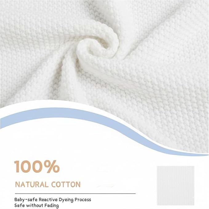 Baby Knit Blanket Soft Breathable Cotton Scallop Border Blankets Newborn Knitted Blanket Swaddle Blankets Gifts for Baby Newborn Toddler Shower Boy Girl New Mom Birthday Christmas White 30x40