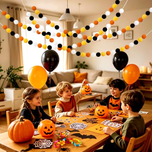 4 Pack 26.3 Ft Halloween Pom Pom Garlands Decorations (26.5 Foot)
