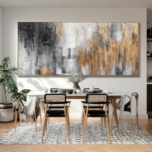 Grey and Gold Wall Decor Abstract Art Prints Textured Wall Art 32"x70" Posters for Office Kitchen Artwork Bedroom Pictures