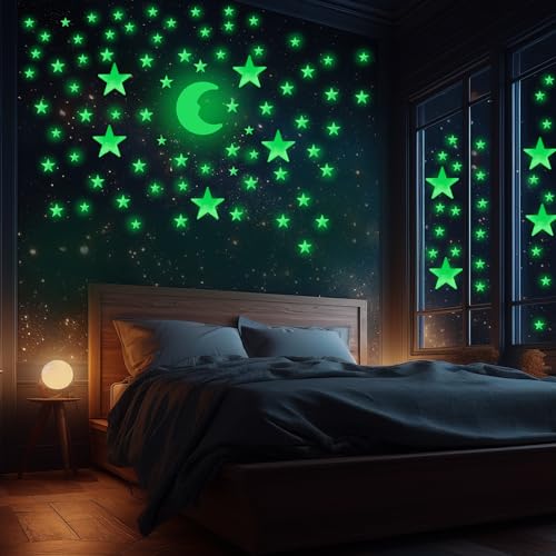 100 PK Green Glow in The Dark Stars for Ceiling Easter Basket Stuffers for Kids (100 Count)