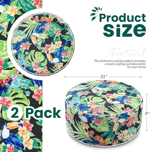 2 Pcs Inflatable Outdoor Ottoman Pouf Waterproof Round Footrest with Handle D21 x H9 Inch Indoor Outdoor Portable Footstool for Patio Garden Camping or Home Pool (2 Count)