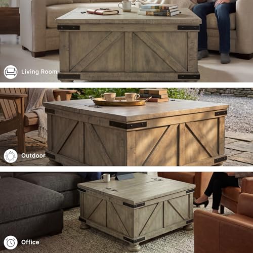 Aldwin Farmhouse Square Coffee Table with Lift Top for Storage