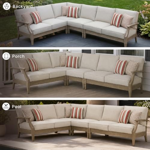 4-Piece L-Shape Outdoor Sectional, Wood, Beige