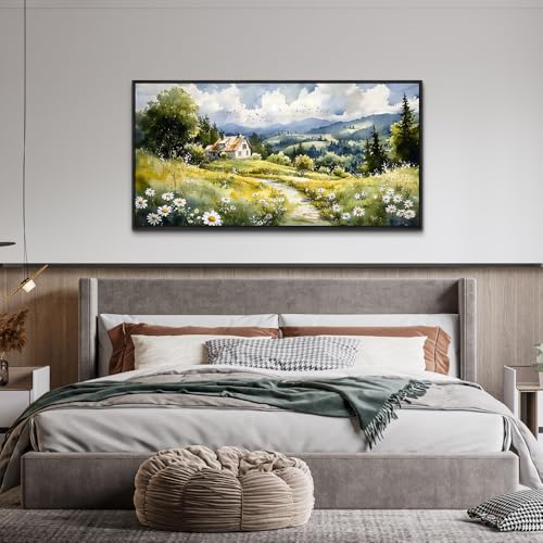 Large Black Framed Wall Decor For Living Room Canvas Wall Art For Office Modern Wall Decorations For Bedroom Pastoral Scenery Painting Farmhouse Pictures Artwork Room Home Decor 24x48 In