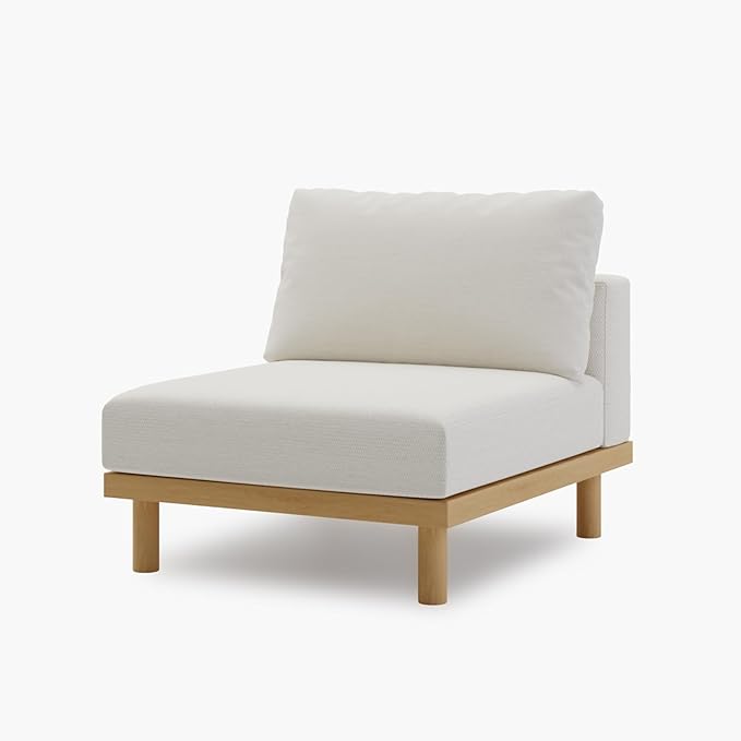 Acanva Minimalist Modular Sectional Sofa for Living Room, Wide & Deep Seat Convertible Furniture Set with Metal Frame and Movable Covers, Armless Chair, Off White