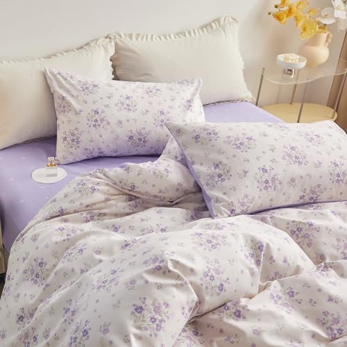 Purple Floral Comforter Set Twin XL Fluffy Soft Microfiber Girls Garden Floral Bedding Comforter Botanical Flowers Comforter with 2 Pillowcases Vintage Aesthetic Bedding Twin XL Comforter Set