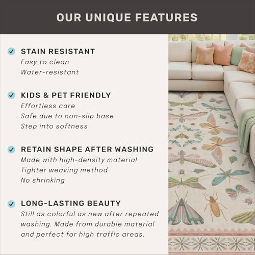 3x5 Flower Area Rug for Girls Bedroom (15 Sq Ft)