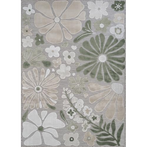 Outdoor Rug 5x7 Modern Floral Tropical Area Rugs for Outdoor and Indoor Patio Easy to Clean Non Shedding Living Room Porch Garden Washable Outside Carpet (35 Sq Ft)