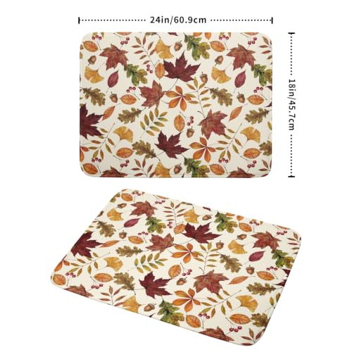 Fall Dish Drying Mat for Kitchen Counter Watercolor Autumn Leaves Festival Super Absorbent Reversible Microfiber Kitchen Countertop Protector Dishes Pad Large 18x24 inch