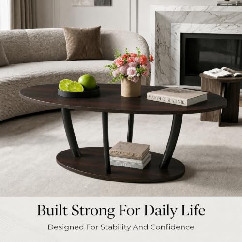 Oval Coffee Table with Shelf for Living Room