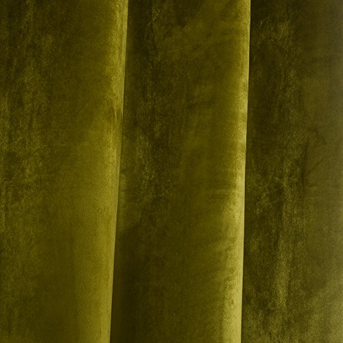 Super Soft Luxury Velvet Olive Green Set of 2 Thermal Light Blocking Drapes Curtain Panel Grommet Top Curtain Draperies Eyelet 52Wx120L inch Green Yellow