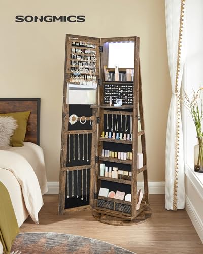 6 LEDs Mirror Jewelry Cabinet Organizer