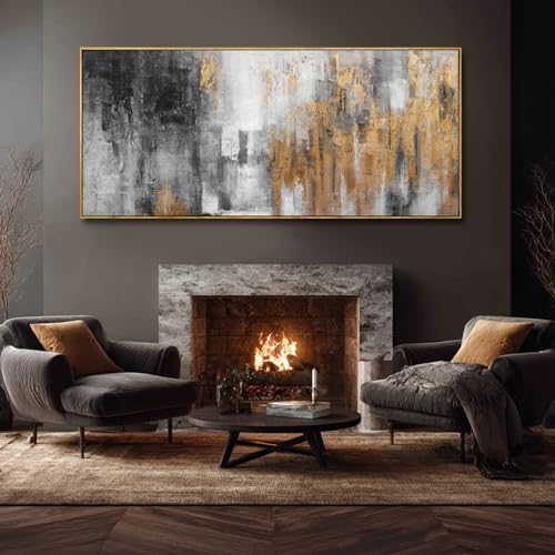 Grey and Gold Wall Decor Abstract Art Prints Textured Wall Art 32"x70" Posters for Office Kitchen Artwork Bedroom Pictures