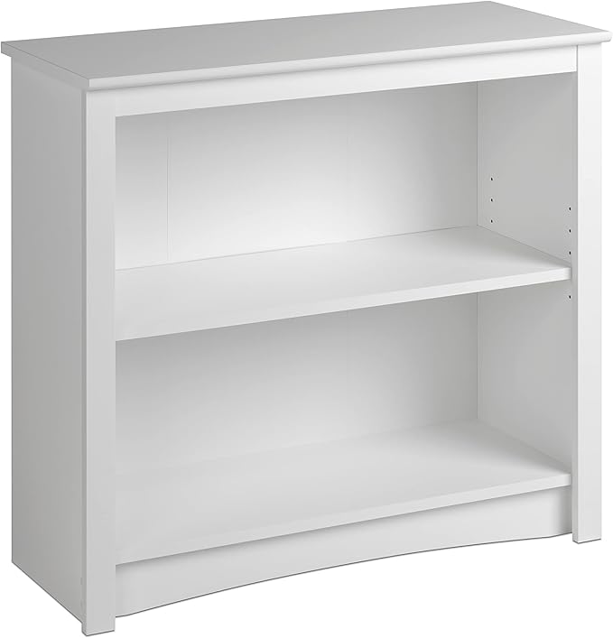 Prepac Sonoma 2-Tier Bookcase 29"H with 1 Adjustable Shelf, White Storage Cabinet, Modern Display Cabinet, Bookshelf with Storage Shelves for Home Office, Living Room, Bedroom Organizer