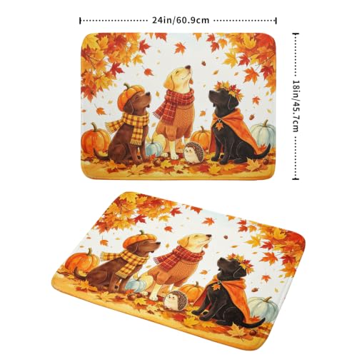 Fall Dish Drying Mat for Kitchen Counter Pumpkin Cute Dog Autumn Festival Super Absorbent Reversible Microfiber Kitchen Countertop Protector Dishes Pad Large 18x24 inch