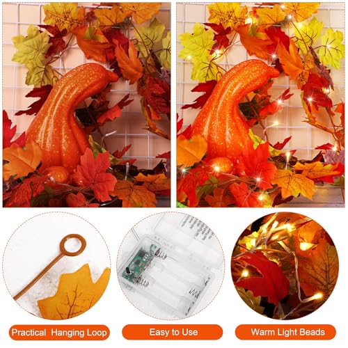 6 Pack 5.74 Feet Each Maple Leaves Garlands with 8 Lighting Modes LED String Lights Artificial Maple Leaf Fall Decorations for Home Indoor Outdoor Thanksgiving Halloween Decor (6 Count)