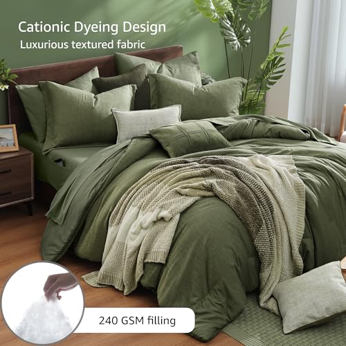 Twin XL Comforter Set Olive Green 5 Pieces Bed in a Bag for Dorm