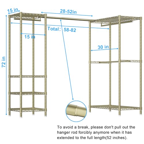 E10L L Shaped Clothes Rack for Corner（With Expandable Hanger Rod）Heavy Duty Freestanding Clothing Racks for Hanging Clothes
