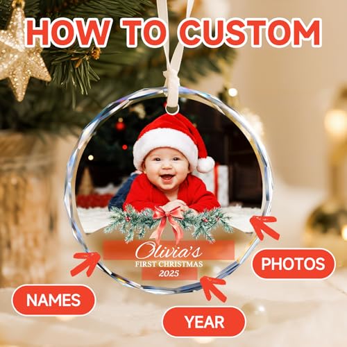 Baby's First Christmas Ornament Personalized Ornaments with Photo & Name