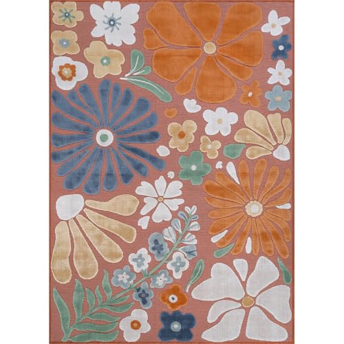 Outdoor Rug 6x9 Modern Floral Tropical Area Rugs for Outdoor and Indoor Patio Easy to Clean Non Shedding Living Room Porch Garden Washable Outside Carpet (58.5 Sq Ft)