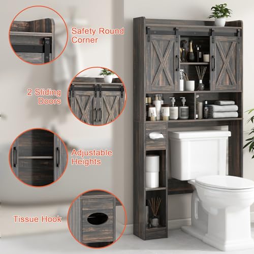 Over The Toilet Storage Cabinet with Sliding Doors