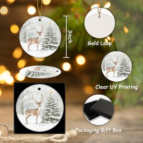 Rustic Winter Reindeer Xmas Tree Ceramic Ornament Gifts