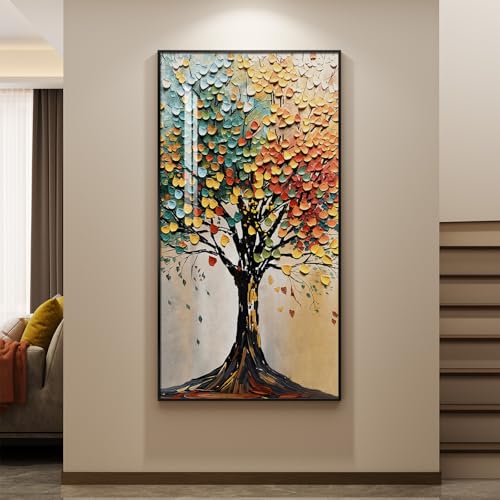 Large Framed Vertical Tree of Life Wall Art for Living Room