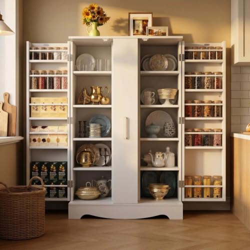 47“ White Kitchen Pantry Cabinet with 3 Doors