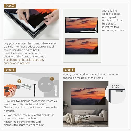 36"x72" Extra Large Framed Wall Art Scenic Sunset Over Mountain Range with Glowing Sky for Home Living Room Bedroom Decor