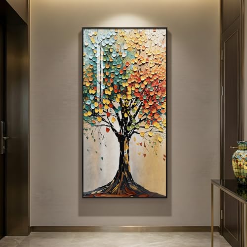 Large Framed Vertical Tree of Life Wall Art for Living Room