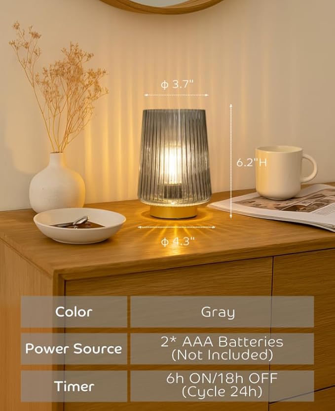 Battery Powered Lamp with Timer, Cordless Small Table Lamps Battery Operated